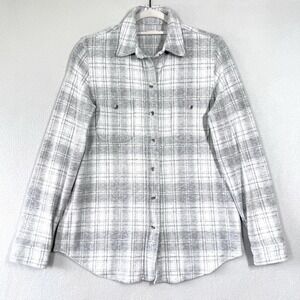 Faherty Top Womens Small Legend Sweater Shirt Winter Clouds Plaid Grey Soft Cozy